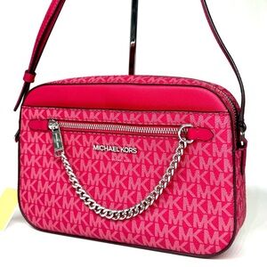 Michael Kors Large Jet Set Large Signature Logo Crossbody Bag - Dark Raspberry